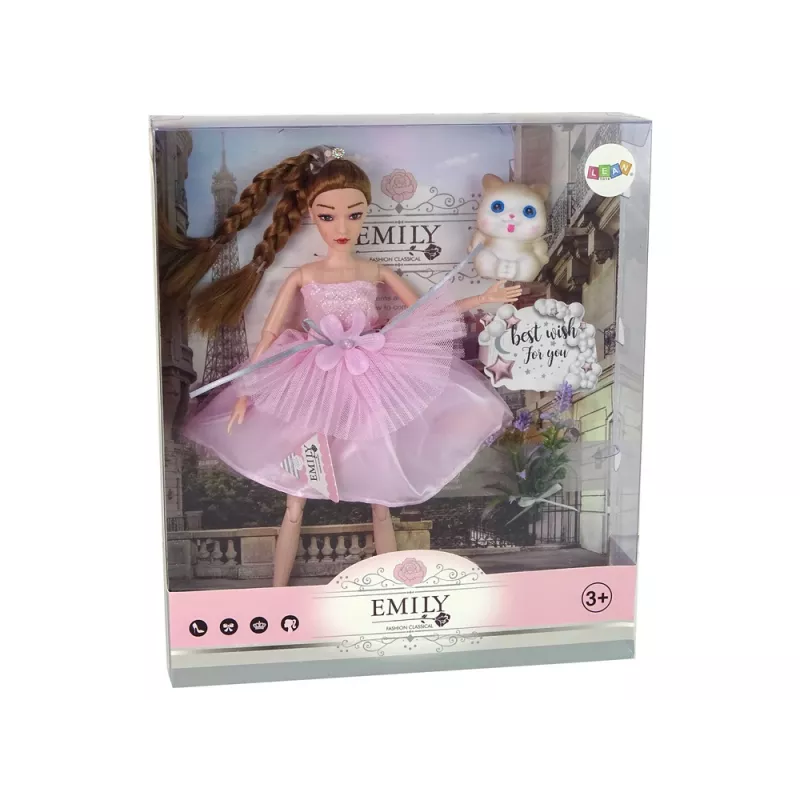 LEAN TOYS Boneca bebé Emily com tranças, gato e flores
