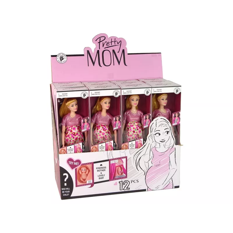 LEAN TOYS Boneca Bebé Grávida Vestido Rosa Flores