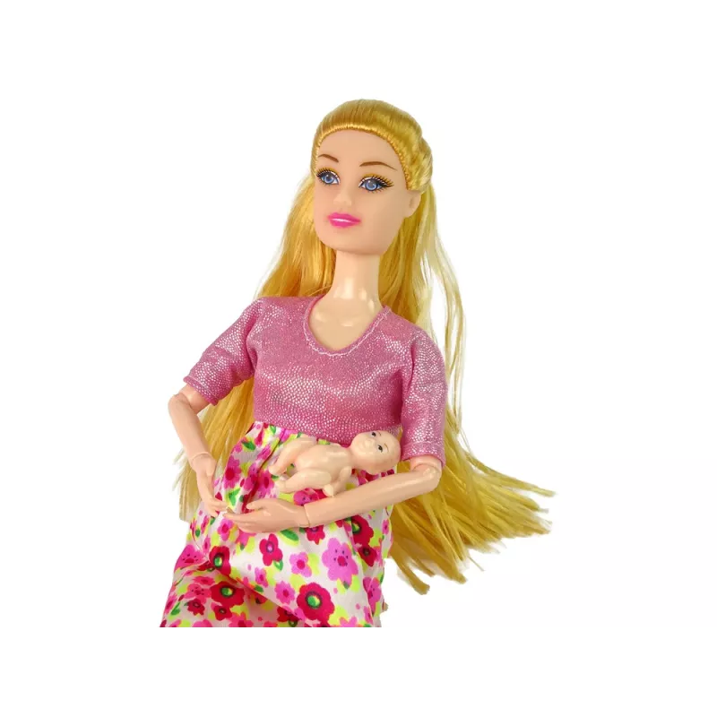 LEAN TOYS Boneca Bebé Grávida Vestido Rosa Flores