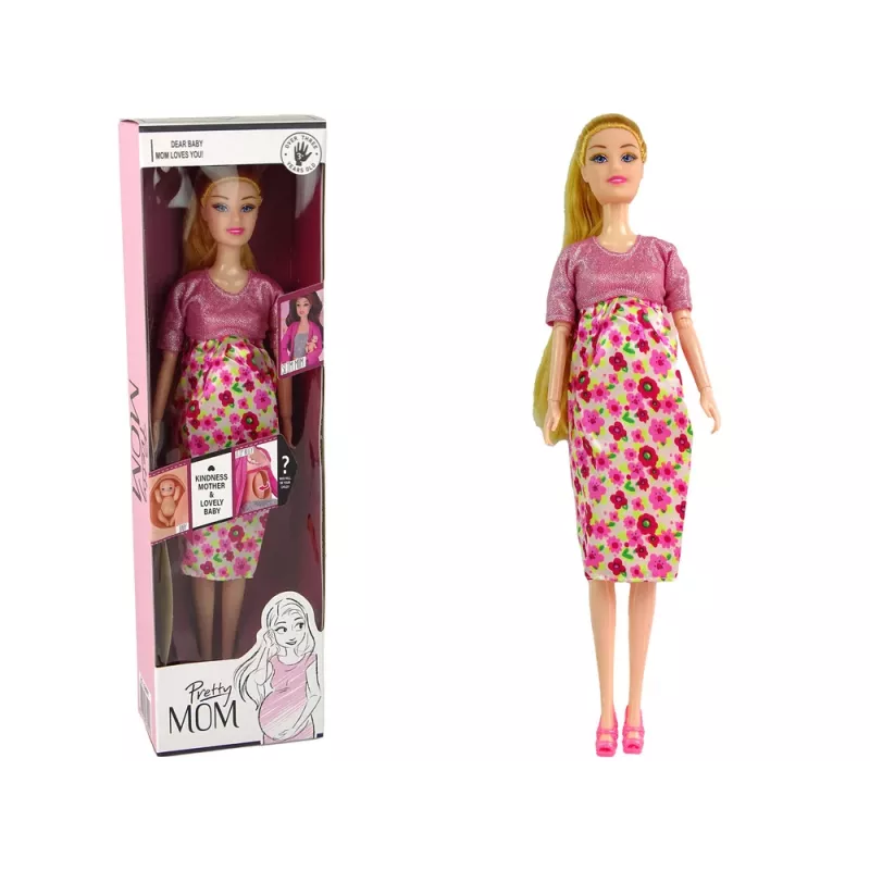 LEAN TOYS Boneca Bebé Grávida Vestido Rosa Flores