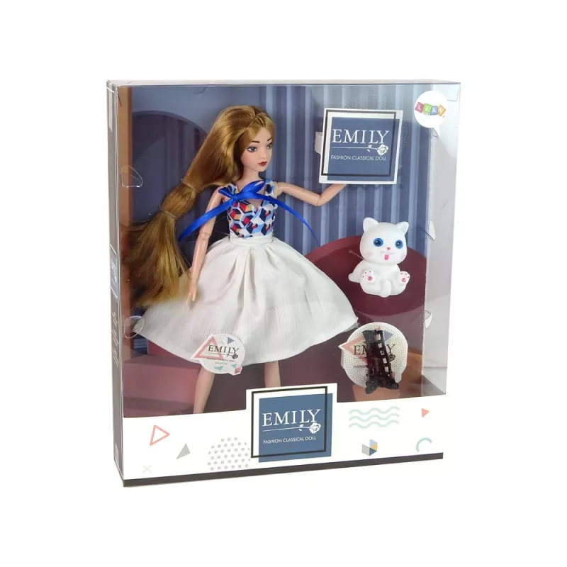 LEAN TOYS Boneca bebé com gato, cabelo castanho comprido