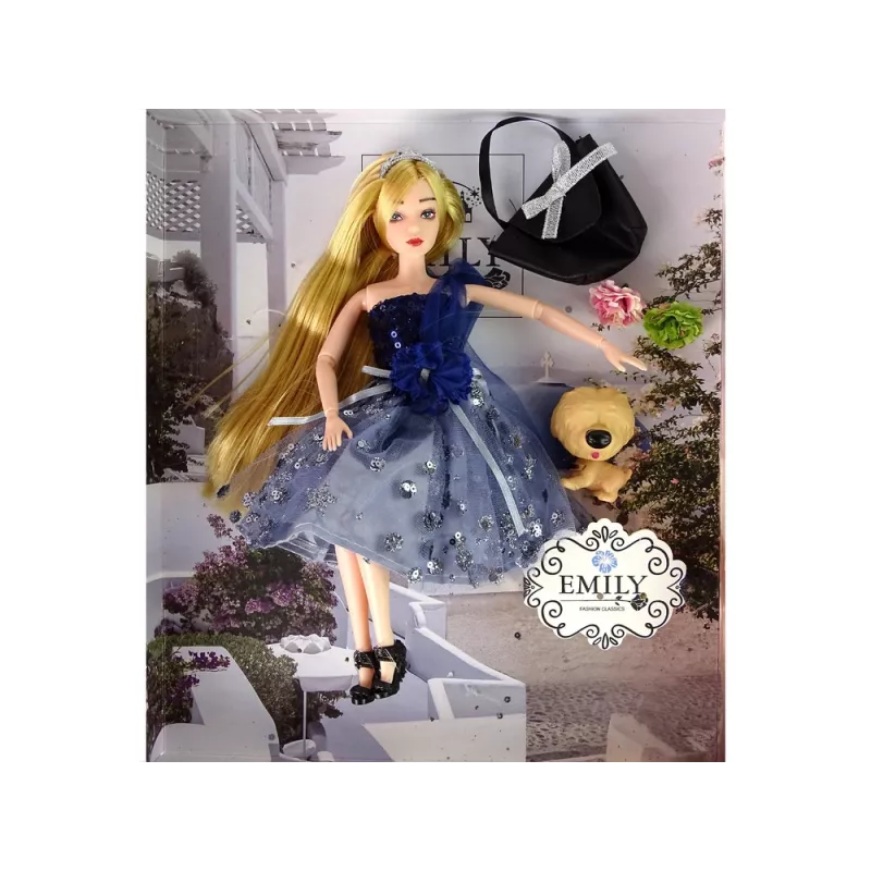 LEAN TOYS Boneca bebé Emily com mala de cão e flores
