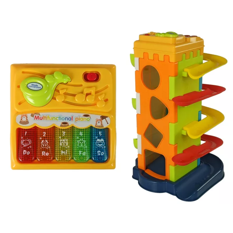 LEAN TOYS Escorrega de bolas bloco educativo classificador com piano