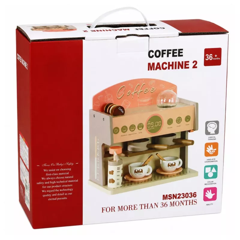 LEAN TOYS Conjunto de barista Máquina de café Acessórios de madeira rosa