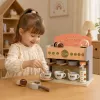 LEAN TOYS Conjunto de barista Máquina de café Acessórios de madeira rosa