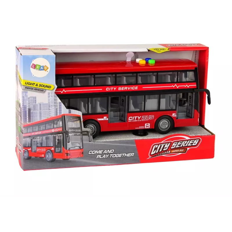 LEAN TOYS Autocarro de dois andares a pilhas com luz e som, fricção, vermelho