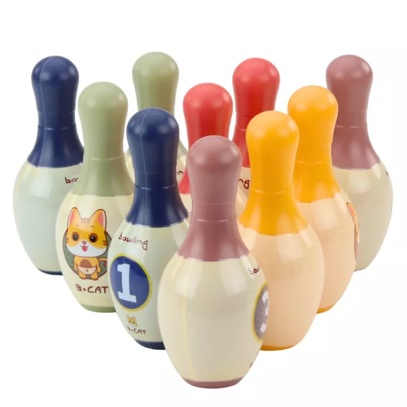 LEAN TOYS Conjunto de bowling com gatos para crianças, 10 pinos de bowling, 2 bolas coloridas