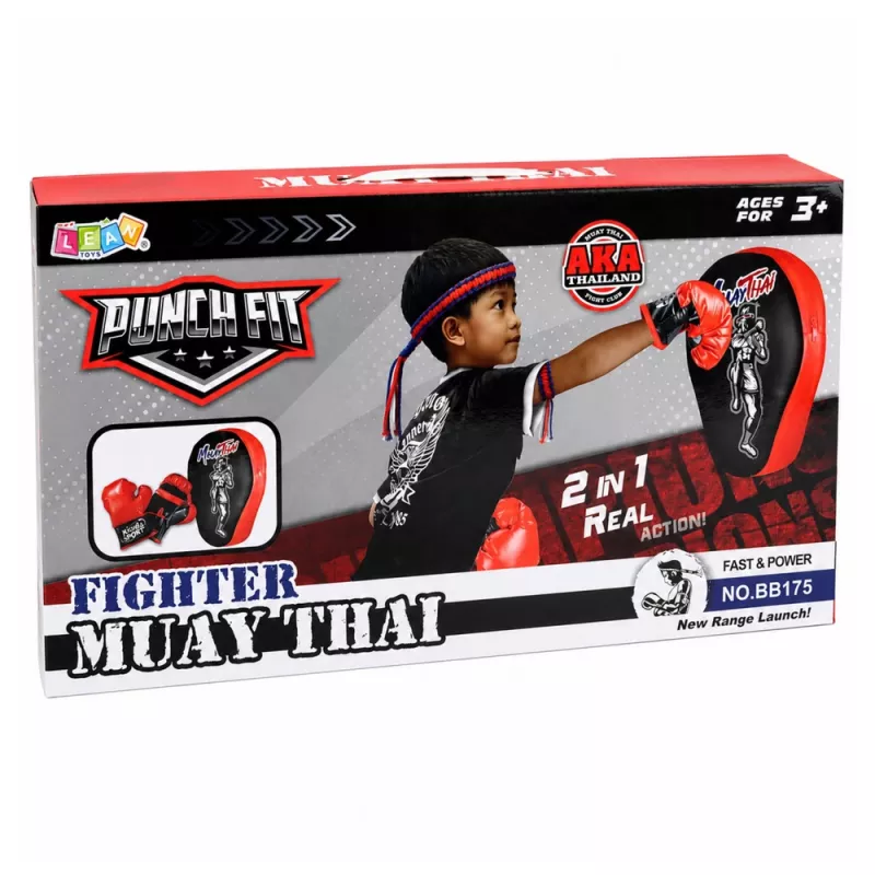 LEAN TOYS Conjunto de treino de boxe Muay Thai 2 em 1 com luvas e manoplas de foco, preto