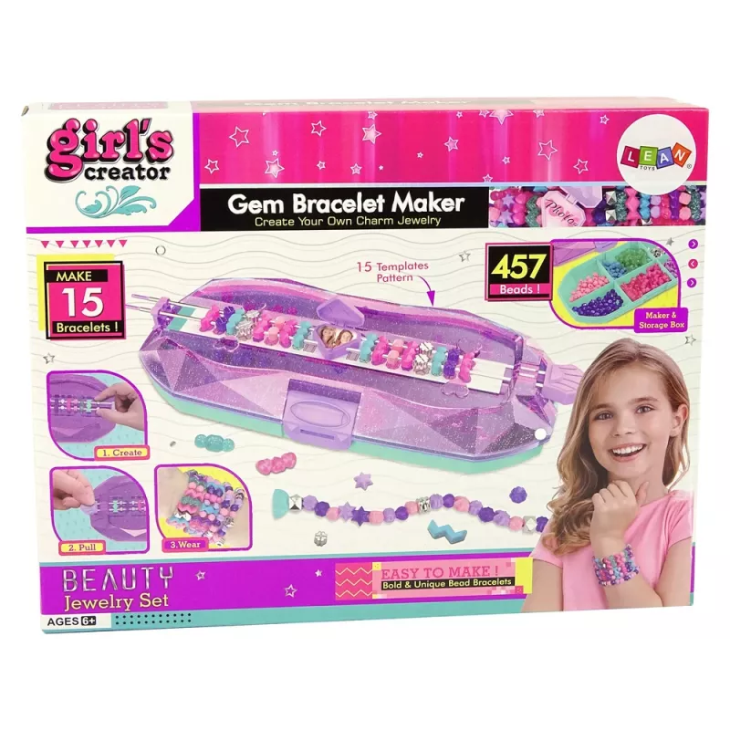 LEAN TOYS Conjunto de criação de pulseiras com contas coloridas e caixa de armazenamento