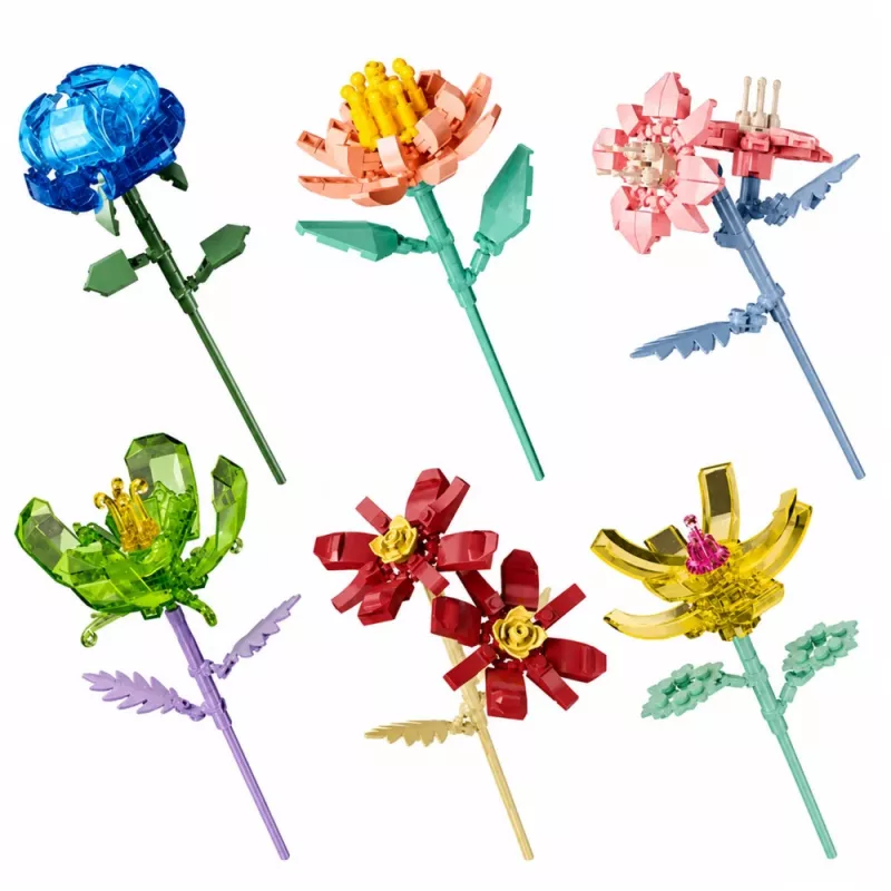 LEAN TOYS blocos de construção flor individual com caule mix colorido 71-106 peças