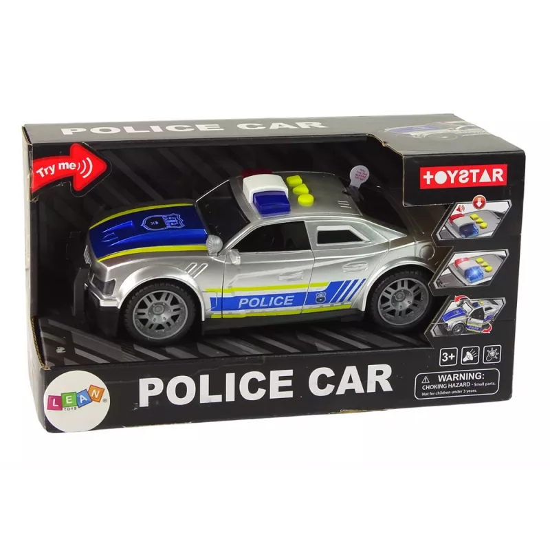 LEAN TOYS Carro Polícia 1:14 Luzes Sons Prateado