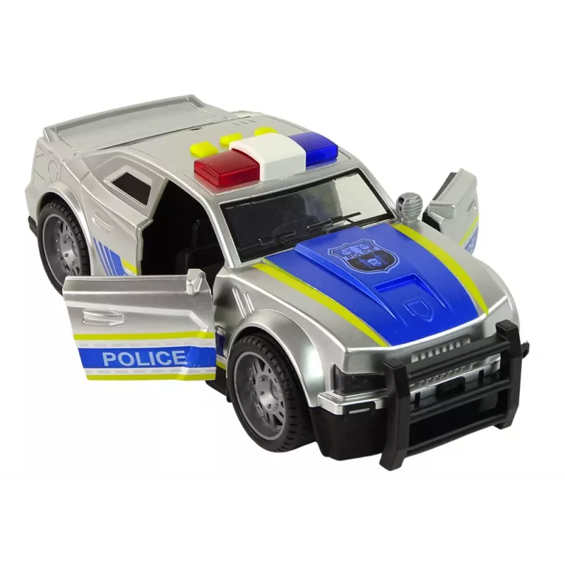 LEAN TOYS Carro Polícia 1:14 Luzes Sons Prateado
