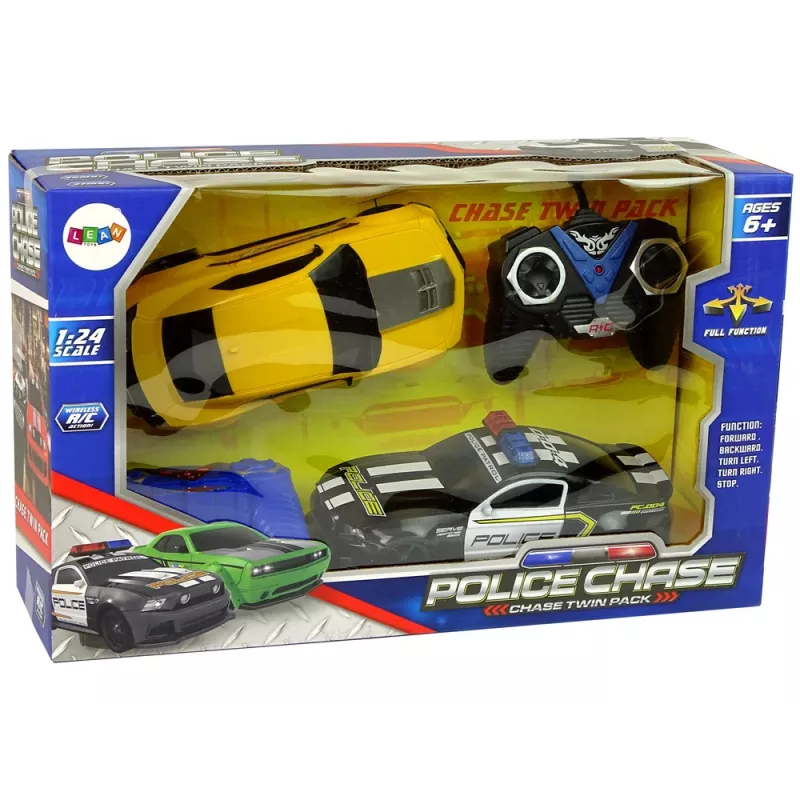 LEAN TOYS Carros R/C polícia perseguição patrulha amarelo carro desportivo pilotos