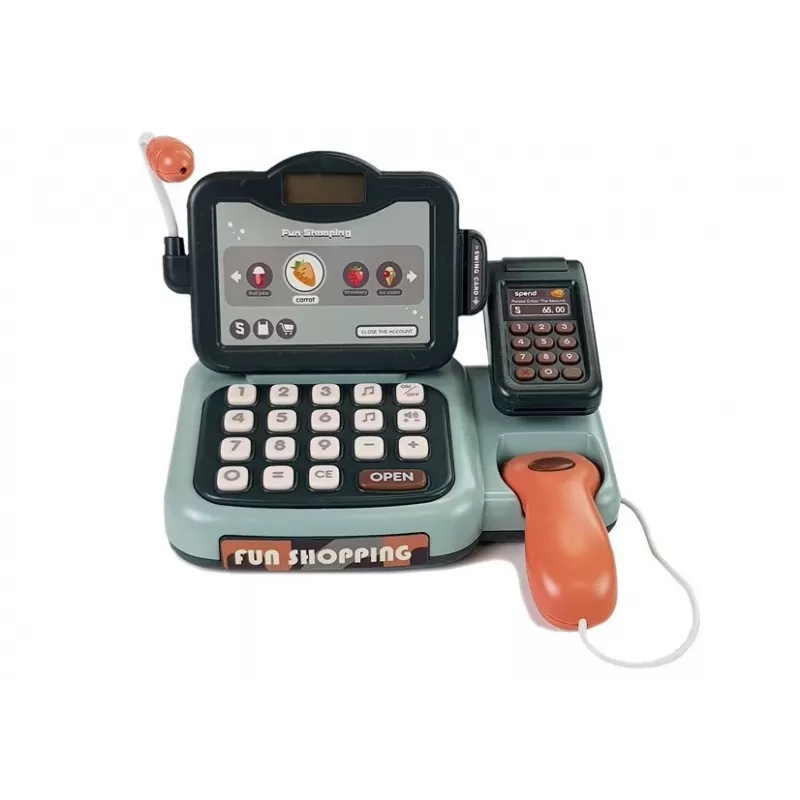 LEAN TOYS Brinquedo de caixa registadora conjunto de loja com terminal de som e microfone – Conjunto interativo de faz de conta para crianças a partir dos 3 anos