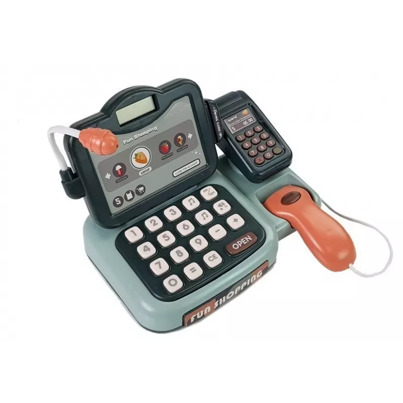 LEAN TOYS Brinquedo de caixa registadora conjunto de loja com terminal de som e microfone – Conjunto interativo de faz de conta para crianças a partir dos 3 anos