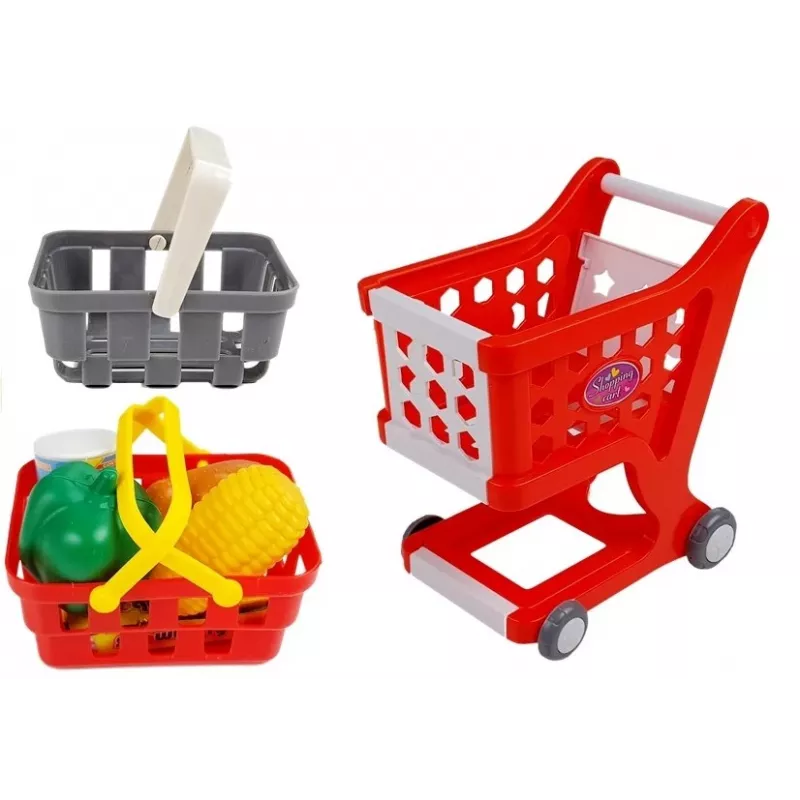 LEAN TOYS Caixa registadora com carrinho de compras, cestos e acessórios | Conjunto de faz de conta de 35 peças com calculadora funcional, scanner iluminado, microfone, carrinho de compras e cesto | Para crianças a partir dos 3 anos