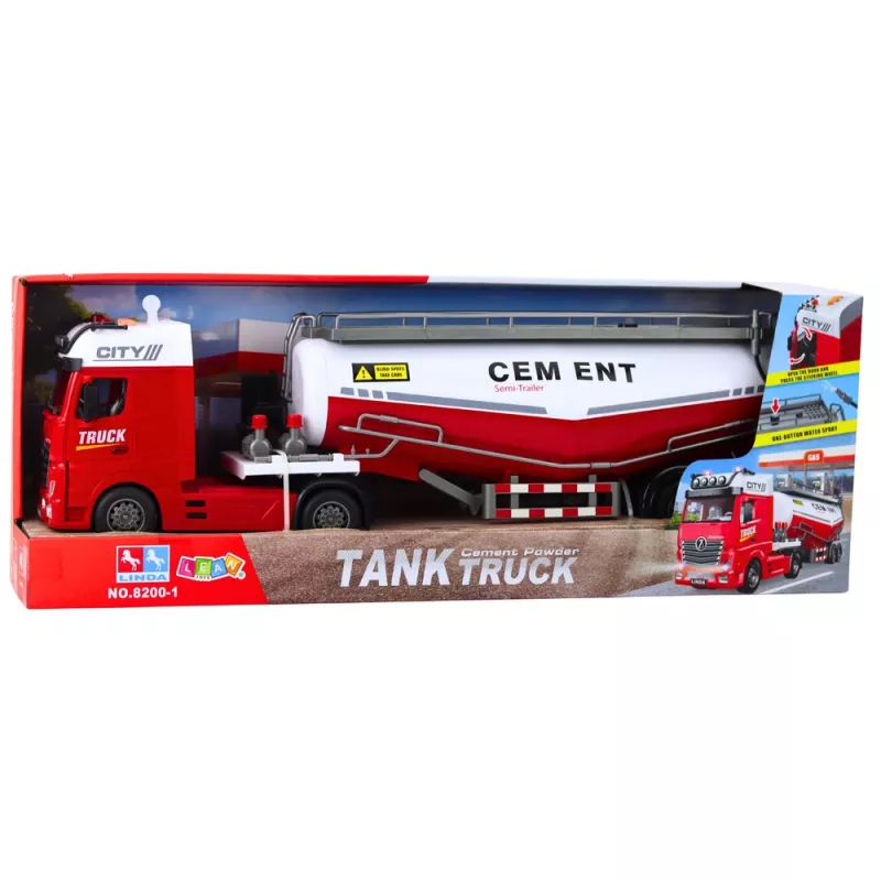 Camião-cisterna de cimento LEAN TOYS com função de despejar água, luzes e sons
