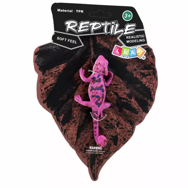 LEAN TOYS figura de borracha de camaleão extensível realista réptil roxo 14 cm