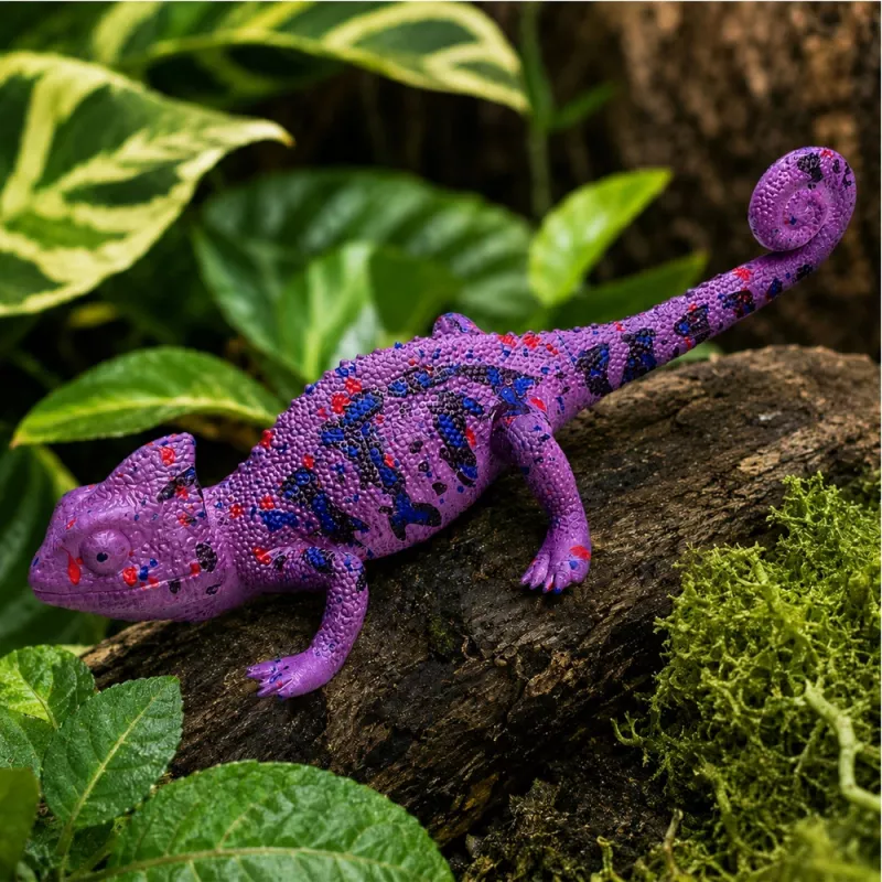 LEAN TOYS figura de borracha de camaleão extensível realista réptil roxo 14 cm
