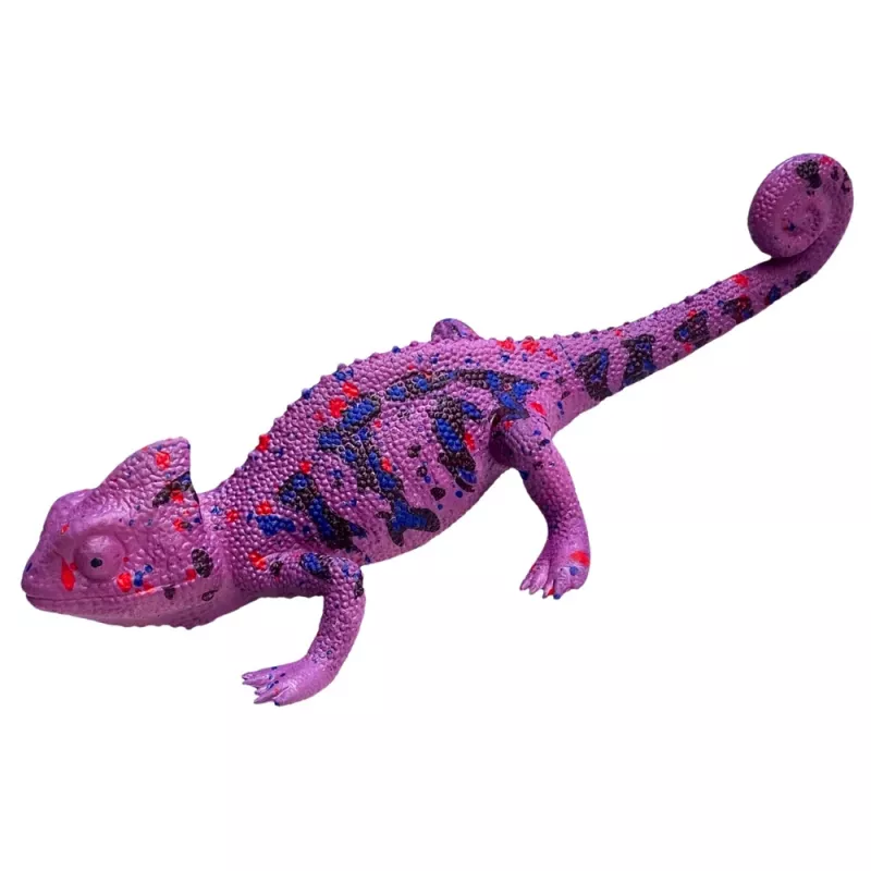 LEAN TOYS figura de borracha de camaleão extensível realista réptil roxo 14 cm