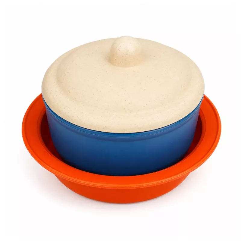 LEAN TOYS Conjunto de Louça em Fibra de Bambu para Crianças, Azul e Laranja, 15 peças