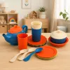 LEAN TOYS Conjunto de Louça em Fibra de Bambu para Crianças, Azul e Laranja, 15 peças