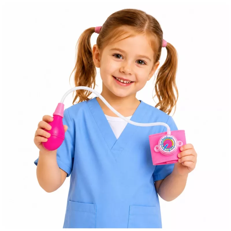 LEAN TOYS Medidor de tensão arterial infantil com ponteiro móvel rosa