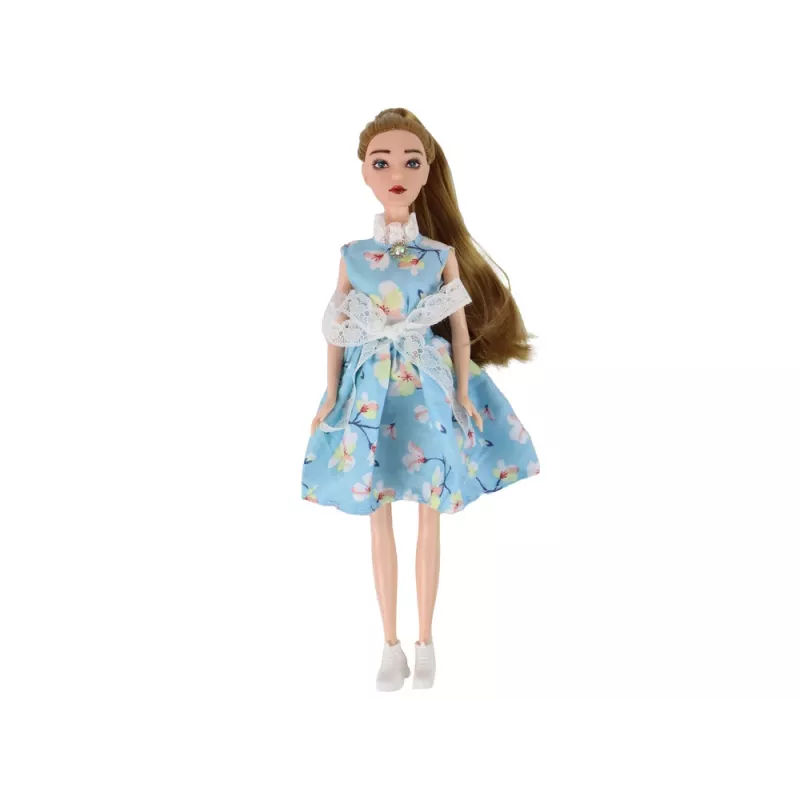 LEAN TOYS Boneca para criança Emily primavera com cabelo comprido, vestido azul e gatinho