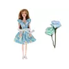 LEAN TOYS Boneca para criança Emily primavera com cabelo comprido e vestido azul com flores