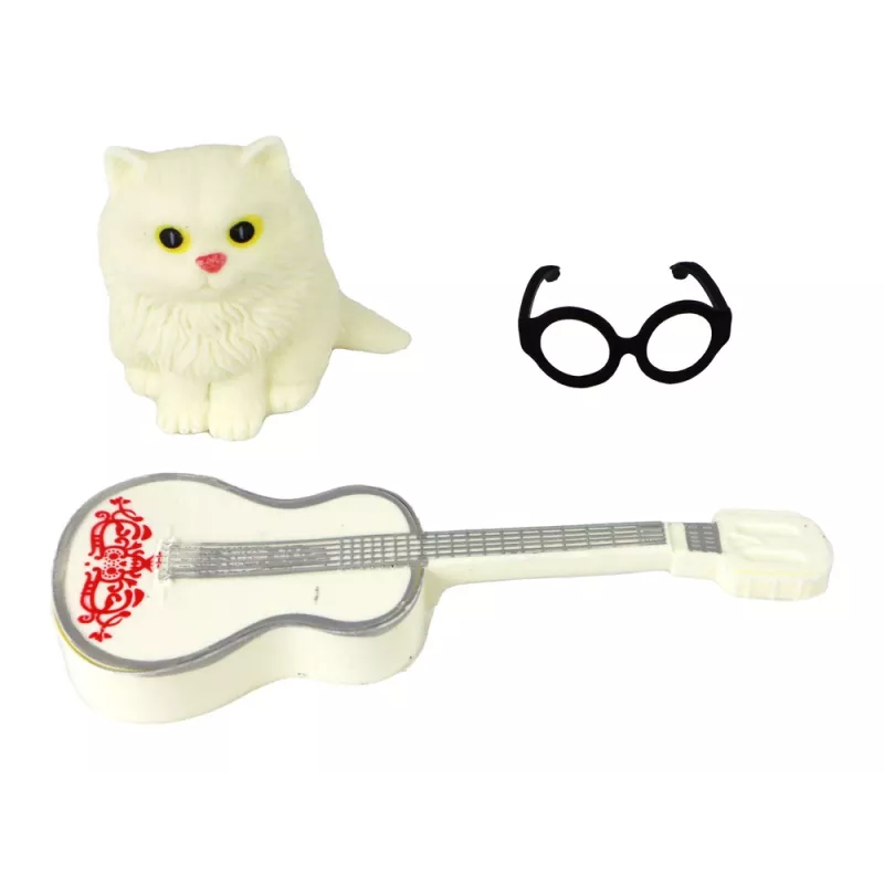 LEAN TOYS Boneca para criança Emily com guitarra, óculos, cabelo loiro comprido e gatinho