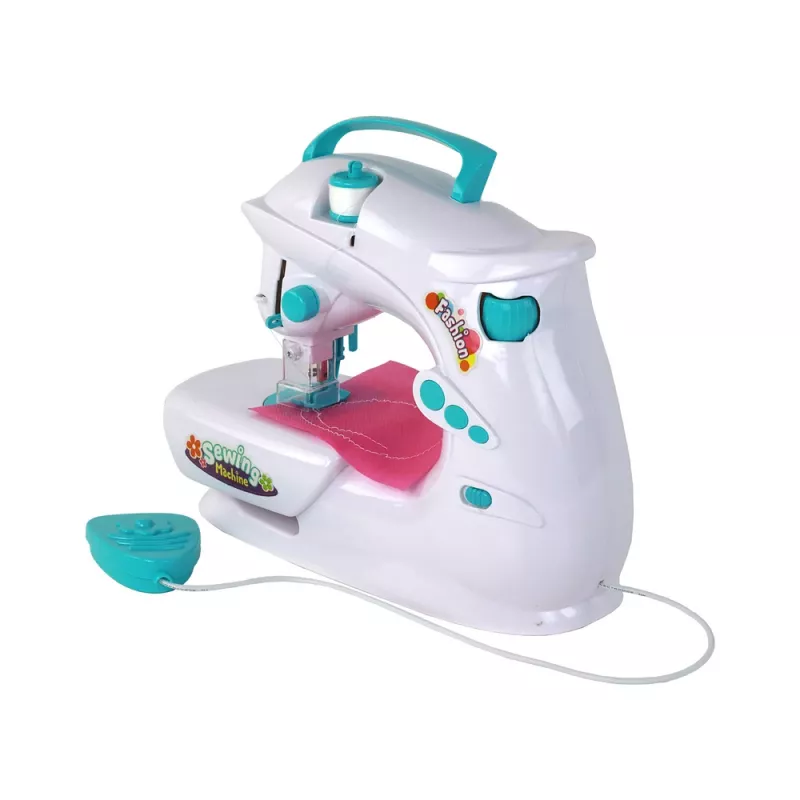 Máquina de costura para crianças Lean Toys - branco, a pilhas, brinquedo realista com pedal e luz LED