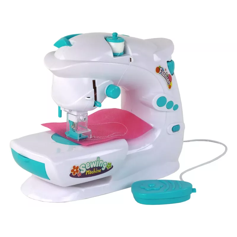 Máquina de costura para crianças Lean Toys - branco, a pilhas, brinquedo realista com pedal e luz LED