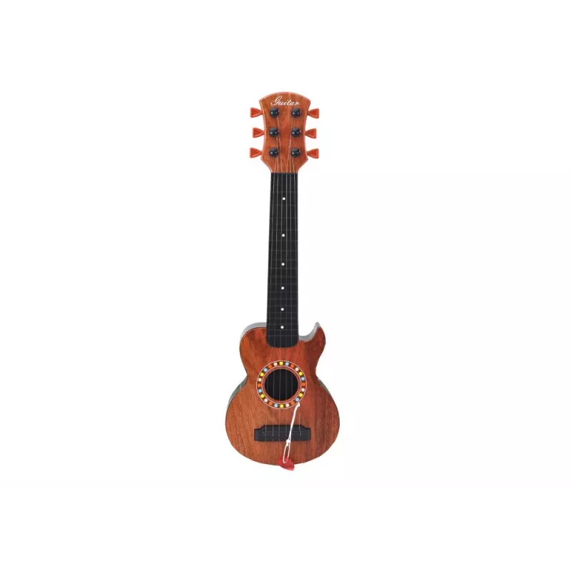 LEAN TOYS Guitarra infantil com acabamento em madeira castanha e palheta, 6 cordas de nylon, acústica, a partir dos 3 anos