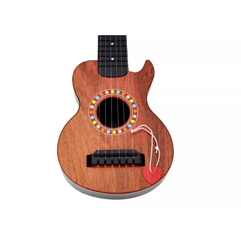 LEAN TOYS Guitarra infantil com acabamento em madeira castanha e palheta, 6 cordas de nylon, acústica, a partir dos 3 anos