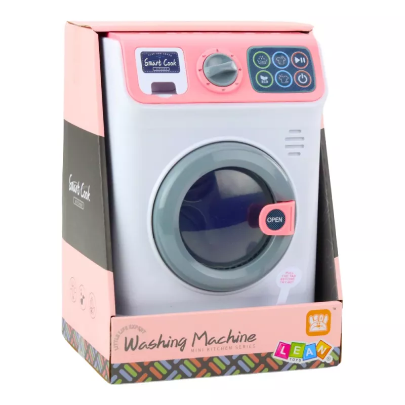 LEAN TOYS Máquina de lavar para crianças com tambor rotativo, luzes e sons, branco/rosa