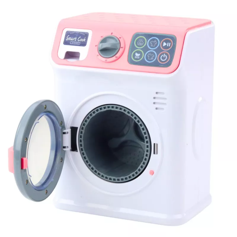 LEAN TOYS Máquina de lavar para crianças com tambor rotativo, luzes e sons, branco/rosa