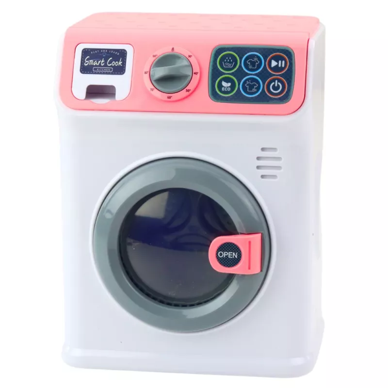 LEAN TOYS Máquina de lavar para crianças com tambor rotativo, luzes e sons, branco/rosa