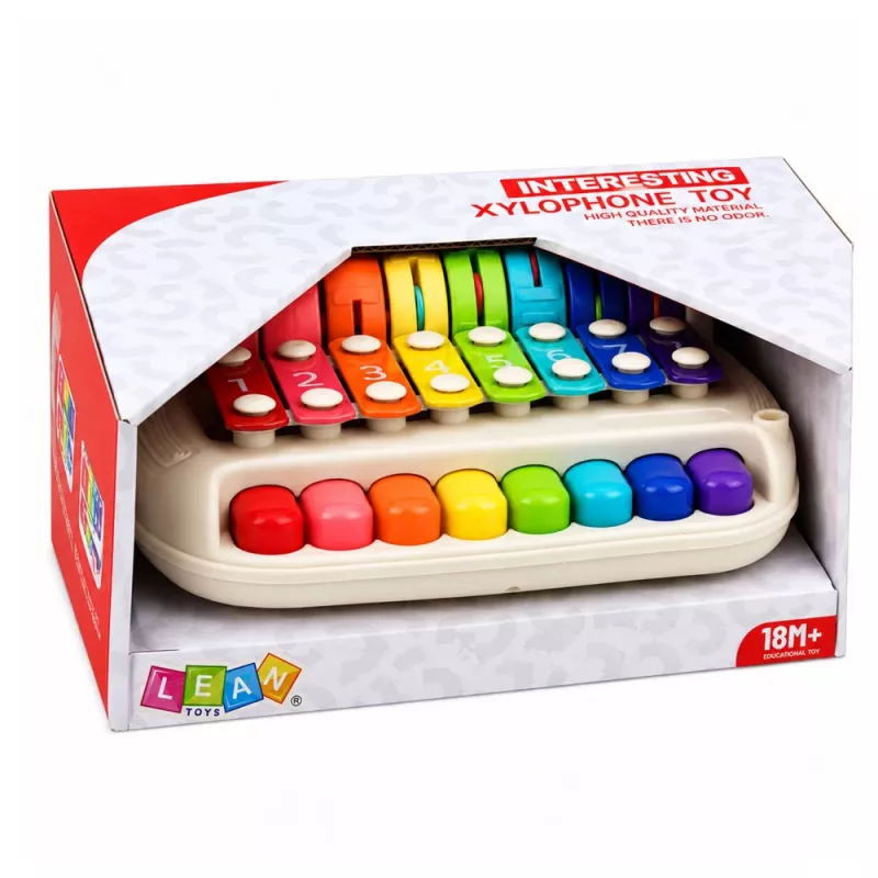 LEAN TOYS Xilofone-piano infantil, instrumento musical colorido 2 em 1 com baqueta