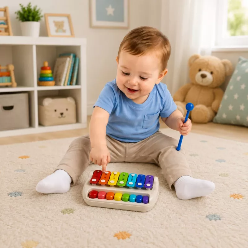 LEAN TOYS Xilofone-piano infantil, instrumento musical colorido 2 em 1 com baqueta