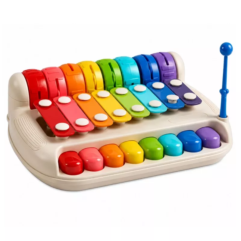LEAN TOYS Xilofone-piano infantil, instrumento musical colorido 2 em 1 com baqueta