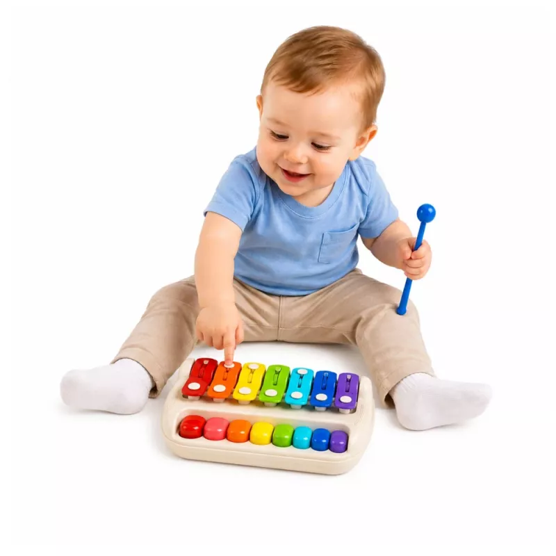 LEAN TOYS Xilofone-piano infantil, instrumento musical colorido 2 em 1 com baqueta
