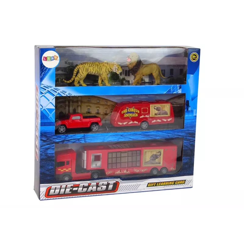 LEAN TOYS Conjunto de Veículos Animais de Circo Camião + Carro com Atrelado