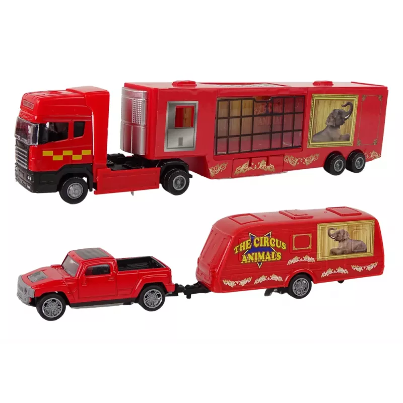 LEAN TOYS Conjunto de Veículos Animais de Circo Camião + Carro com Atrelado