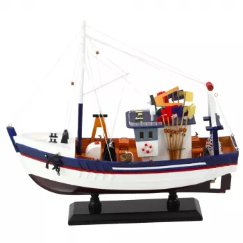 LEAN TOYS Peça de coleção modelo decorativo barco de pesca equipado 37x34cm