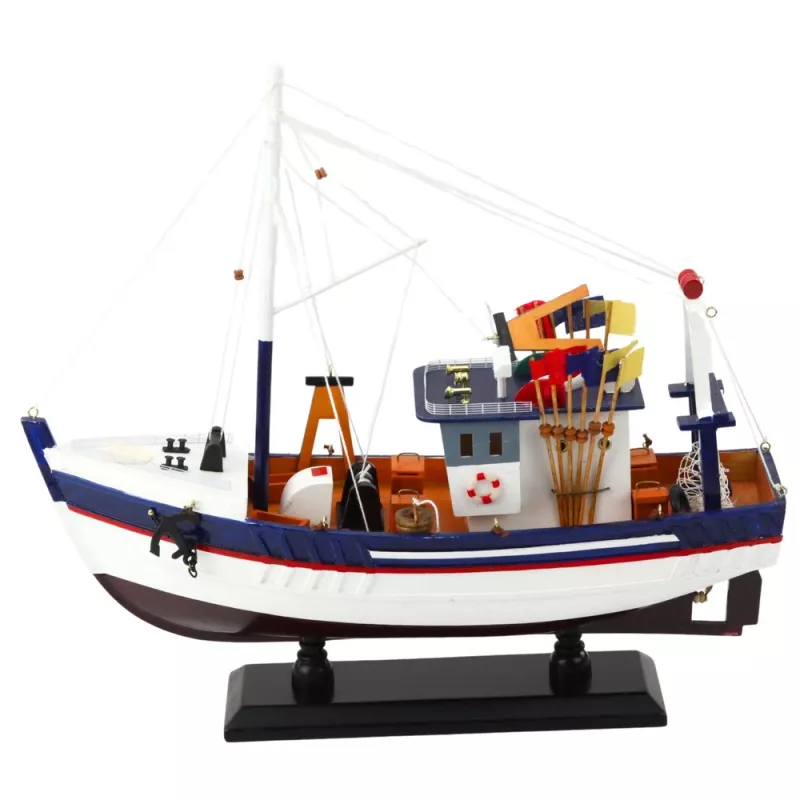 LEAN TOYS Peça de coleção modelo decorativo barco de pesca equipado 37x34cm