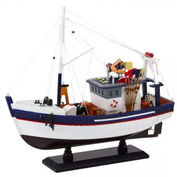 LEAN TOYS Peça de coleção modelo decorativo barco de pesca equipado 37x34cm