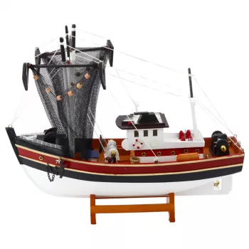 LEAN TOYS Peça de coleção barco decorativo barco de pesca rede de pesca modelo 38x31cm