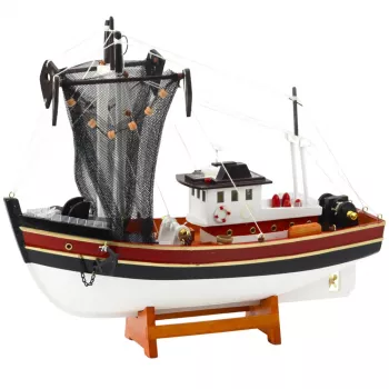 LEAN TOYS Peça de coleção barco decorativo barco de pesca rede de pesca modelo 38x31cm