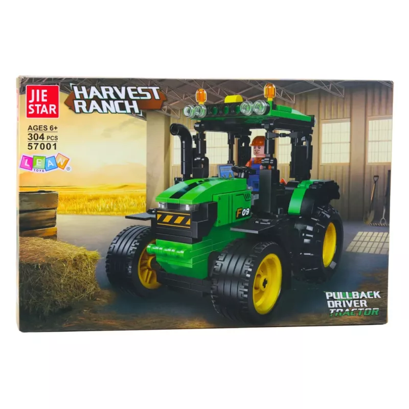 LEAN TOYS Blocos de construção trator agrícola verde 304 peças