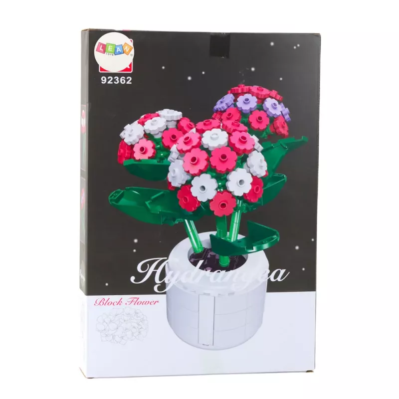 LEAN TOYS Blocos de construção Hortênsia rosa em vaso 342 peças